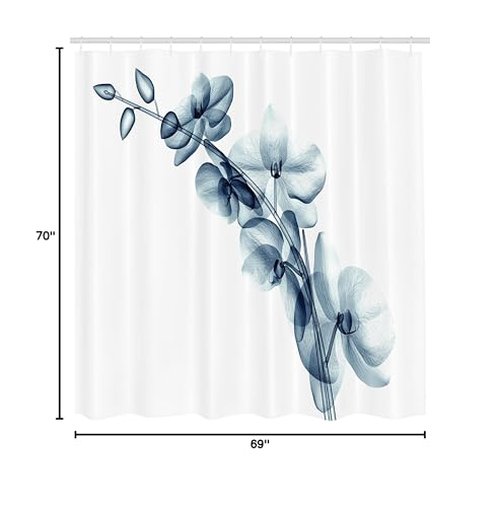 Ambesonne Flower Shower Curtain, Contemporary X-ray Illustration of Orchide Flower Unseen Nature Picture, Cloth Fabric Bathroom Decor Set with Hooks, 69" W x 70" L, White Teal