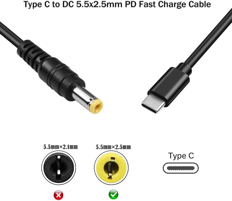 5Ft 12V 3A 5.5x2.5mm 20V USB C to Webcamera Power Cable, DC Adapter USB C Cable Made for GPS, DVR, Webcamera, Speaker