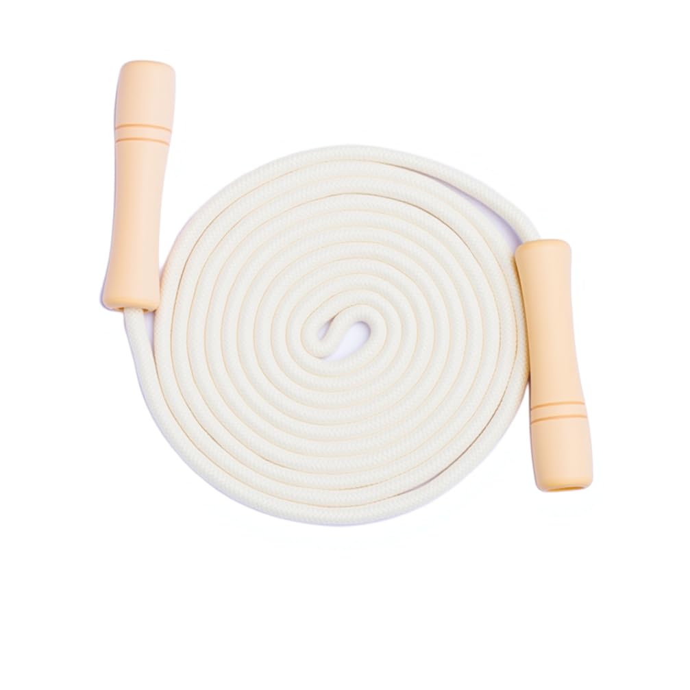 Homello Jump Rope for Kids - Wooden Handle - Adjustable Cotton Braided Fitness Skipping Rope for Toddler Fitness Workout Exercise Outdoor Activity (White)