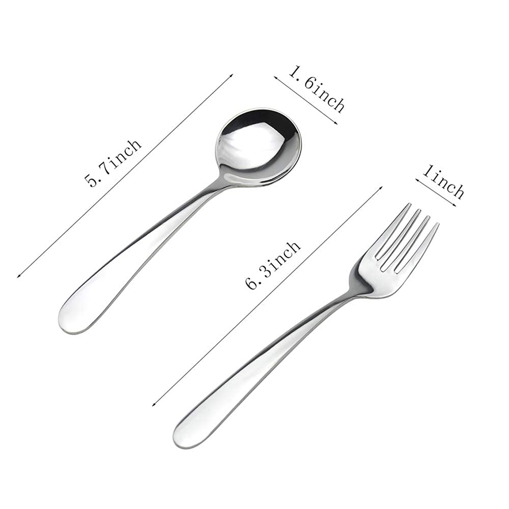 WEKTUNAA Stainless Steel kids Silverware Set-6 pieces-Kids Forks and Spoons-Mirror Polished-Toddler silverwares Back to school lunch supplies