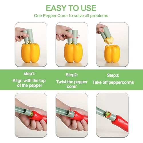 Pepper Corer,Chili Seed Remover Tool,Durable ABS Kitchen Gadget for Bell & Chili Peppers, 2-in-1 Design, Easy Twist Use, Ideal for Home Cooking, Camping(Green)