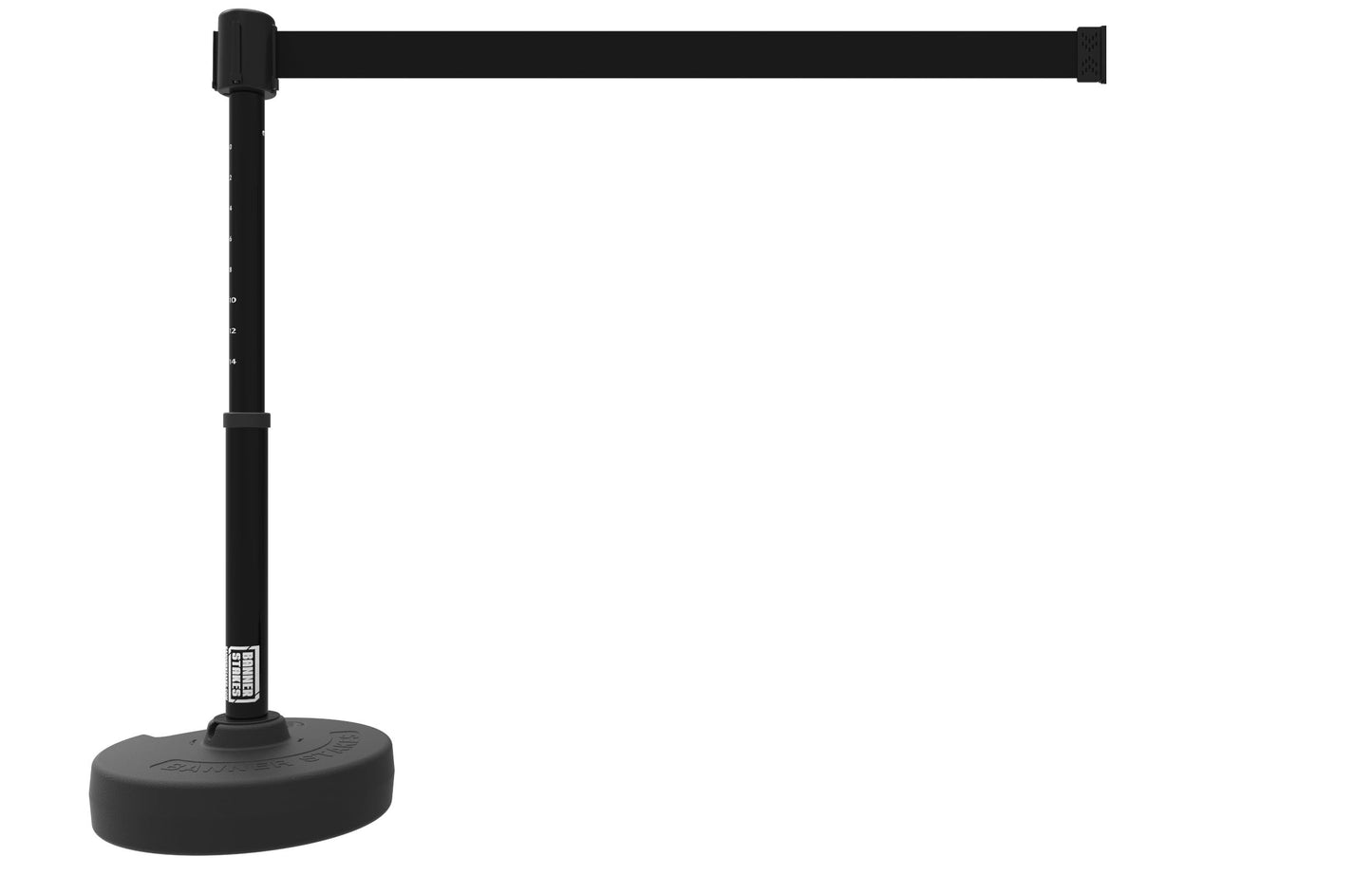 Banner Stakes Crowd Control Plus 15' Retractable Belt Barrier Stanchion Set X1 - Black Blank Banner, 22"-42" Plastic Adjustable Post, Fillable Base (PL4104)
