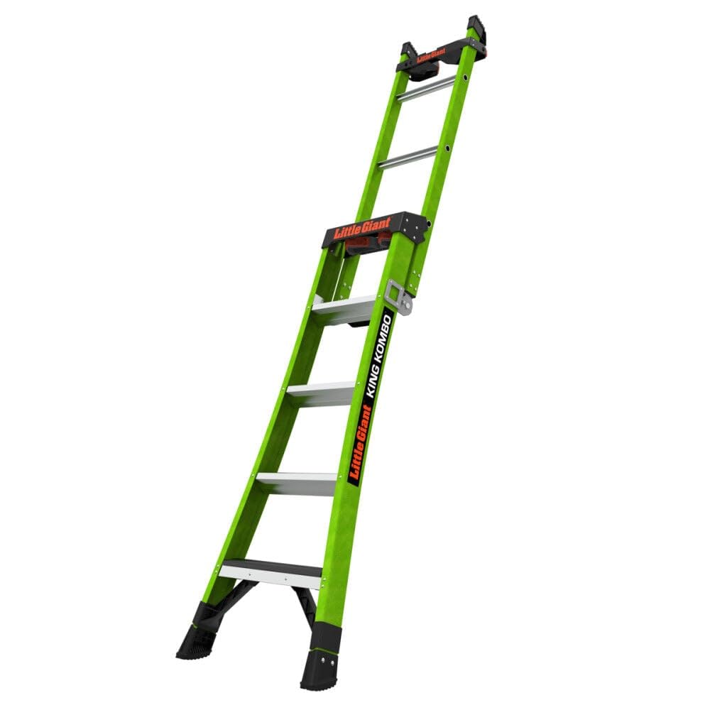 Little Giant Ladders King Kombo™ Industrial 5-Ft Multi-Position Ladder, Step/Extension/Leaning Modes, Non-Conductive Fiberglass, Rotating Wall Pad, Ground Cue, 375 Lbs. Capacity Type IAA