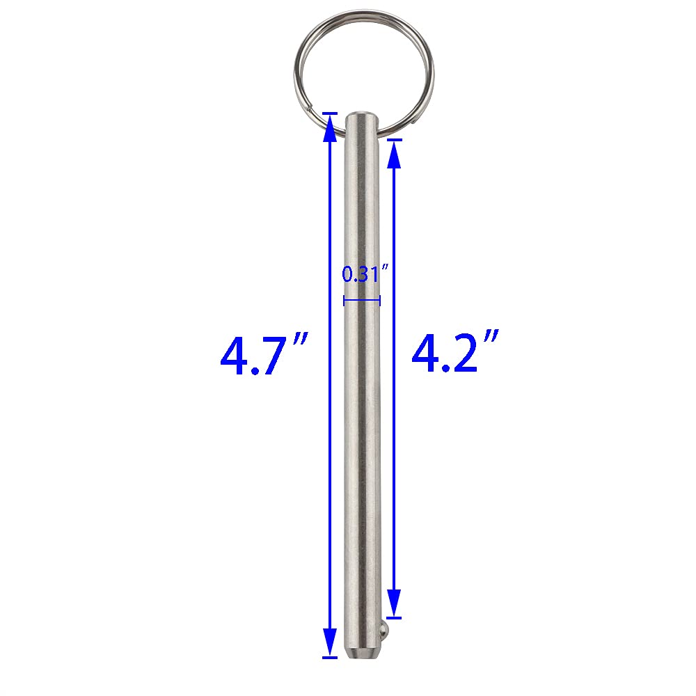 2 Pack Quick Release Pin, Diameter 5/16"(8mm), Overall Length 4.72"(120mm), Usable Length 4.13"(105mm), Full 316 Stainless Steel, Bimini Top Pin, Marine Hardware