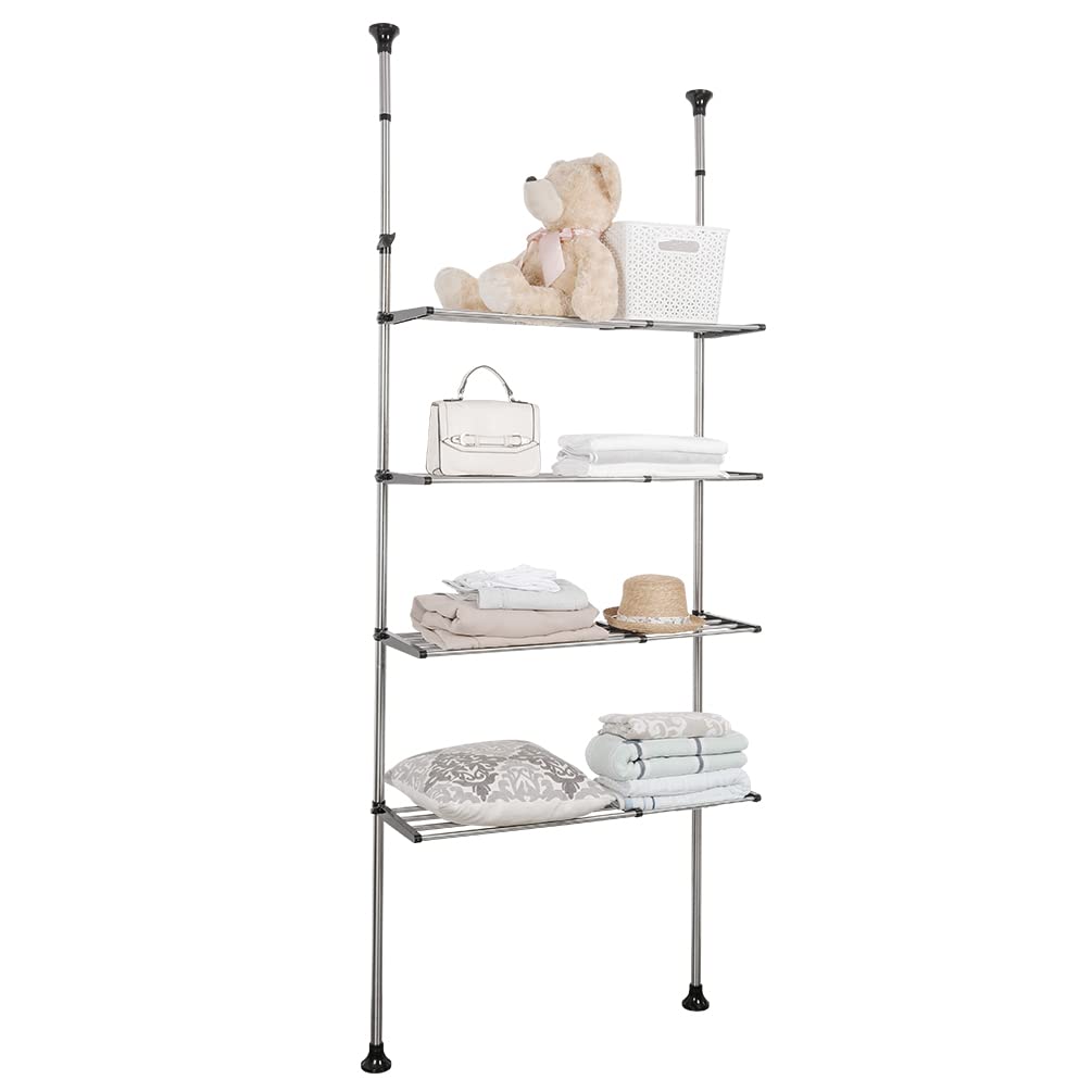 BAOYOUNI 4-Tier Expandable Laundry Shelf Over Toilet Washer Dryer Storage Rack Floor to Ceiling Bathroom Organizer Space Saver Tension Pole for Small Spaces, Black
