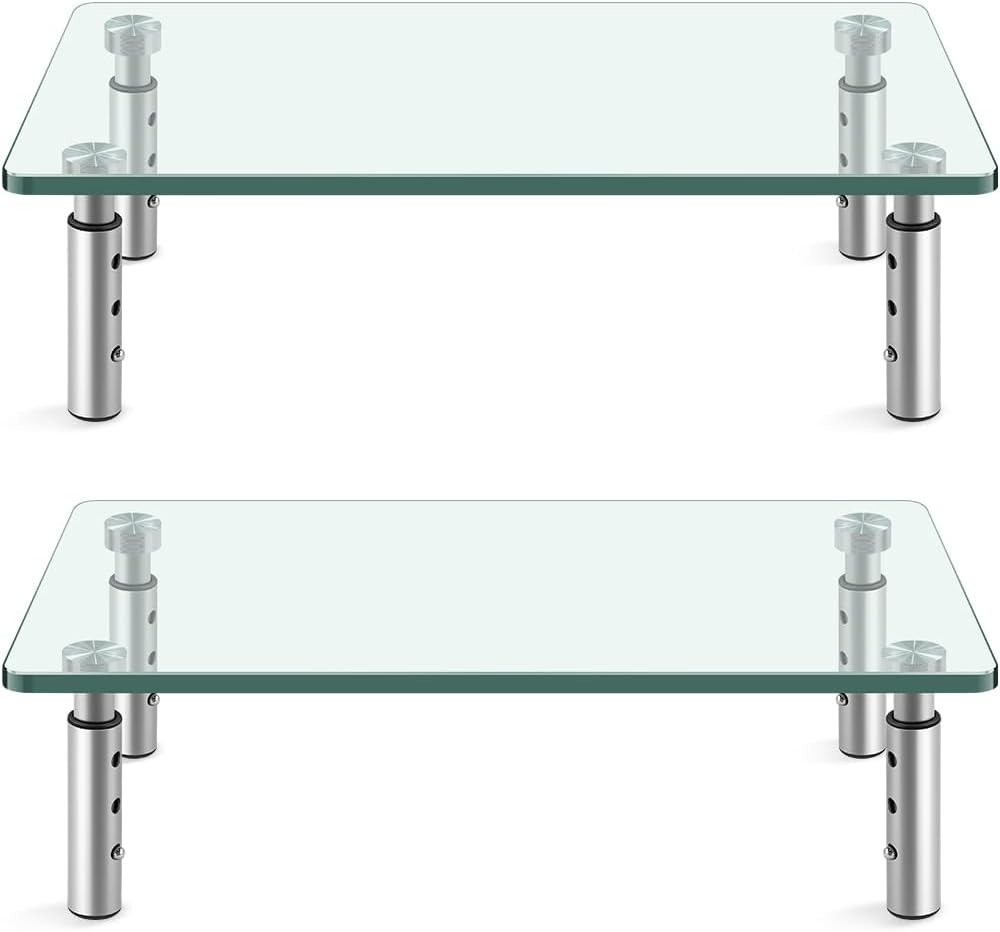 2 Pack KKTONER GLASS Monitor Stand with Height Adjustable for Home Office Computer Monitor Riser PC Screen Riser