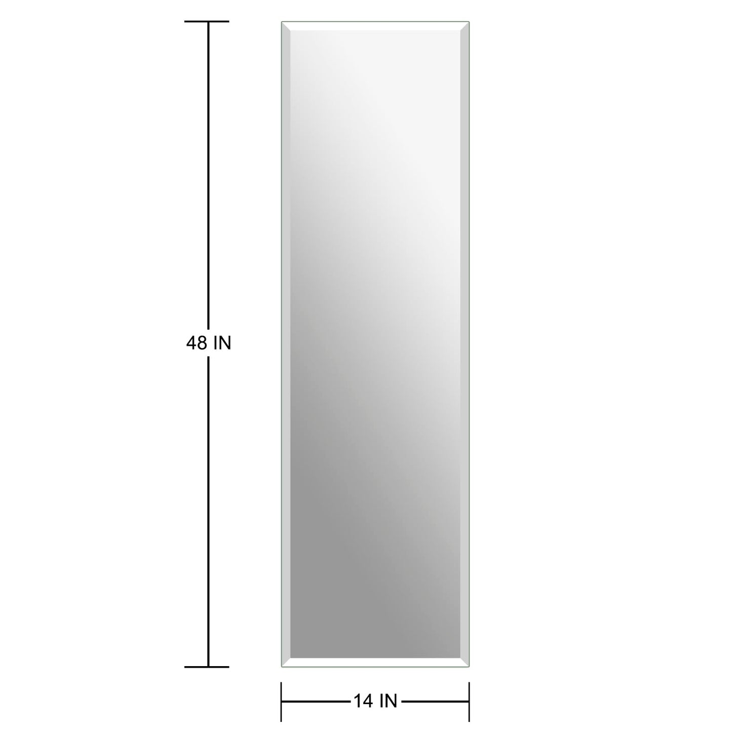 Ruomeng Frameless Full Length Mirror for Wall, 48x14 Inch Bathroom Vanity Mirror Farmhouse, Large Rectangle Mirror with Beveled Edge, Tempered Glass, Hangs Horizontally or Vertically