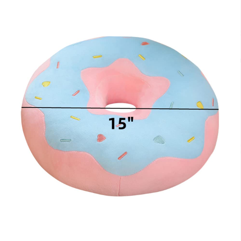 YUDONG Round Donut Pillow 16 Inches Soft Plush Funny Food Stuffed Decor Seat Pad Cushion for Couch Chair Floor Sofa (Blue Pink)