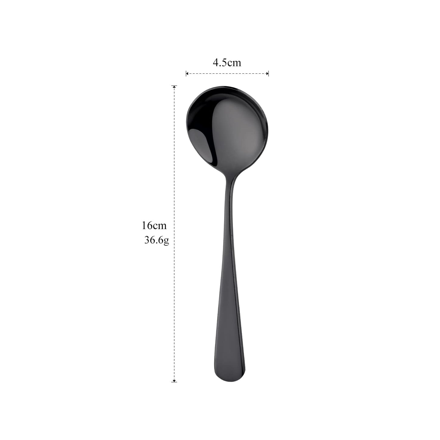 8 Piece Soup Bouillon Cereal Spoon,TEHAHA Stainless Steel Soup Spoons,6.2 Inch Round Broth Spoons,Dessert Spoon Set Black