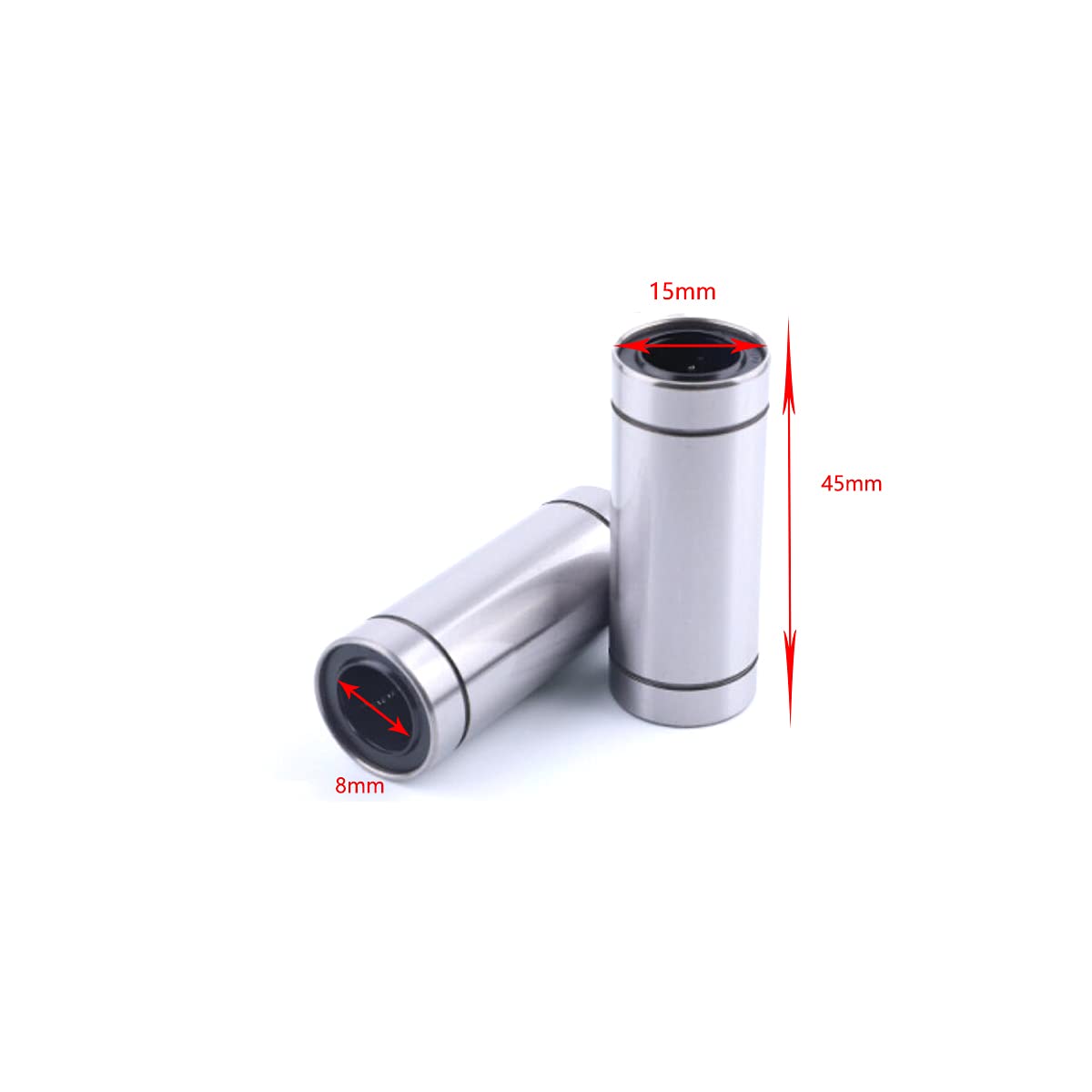 LM8LUU Linear Ball Bearing, Bore Dia 8 mm, OD 15 mm, Width 45 mm, Used for Mechanical Sliding Tables, CNC Machine Tools, 3D Printers, Silver 2pcs