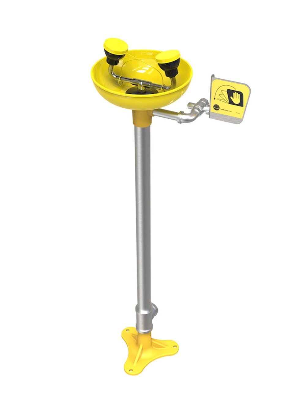 Bradley Pedestal Mount Emergency Eye/Face Wash Station, Galvanized Steel Pipe and Fittings, Plastic Bowl, Universal Identification Sign, ANSI Z358.1 Compliant, S19-212