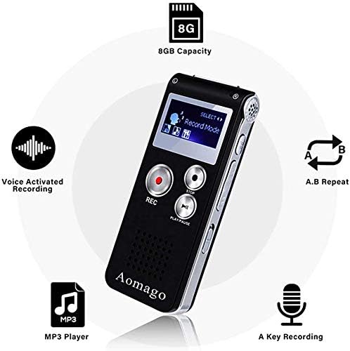 Aomago 64GB MP3 Digital Voice Recorder Voice Activated Recorder for Lectures, Meetings, Interviews Audio Mini Recorder