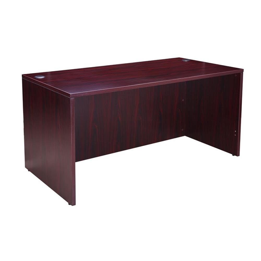 Pemberly Row Contemporary L-Shape Desk with Pedestal in Mahogany