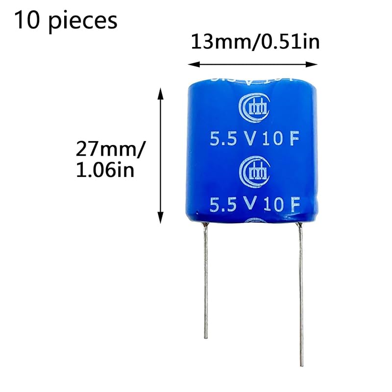 Laimiaoxian 10 13x26x27 mm(0.51x1.02x1.06 inch) 5.5V 10F Pieces Supercapacitor Dual Layer Capacitor Wirewound Energy