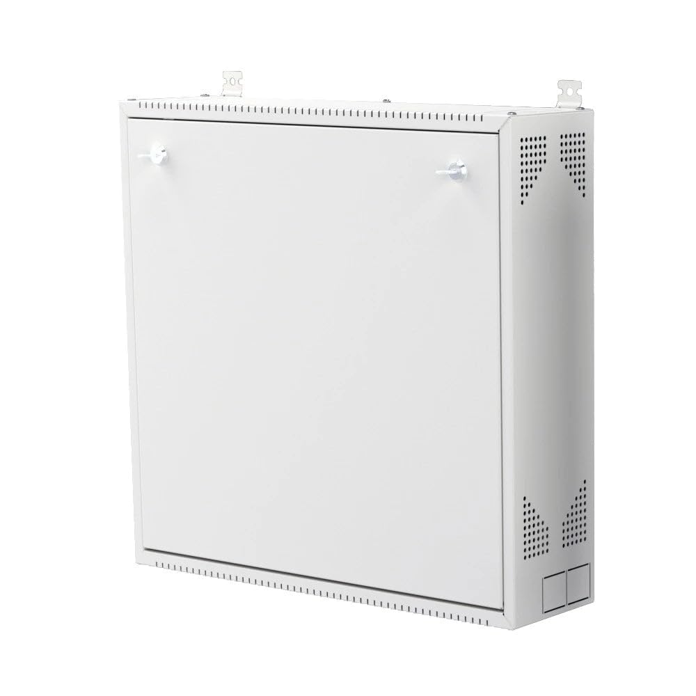 Wall-Mount DVR/NVR Security Enclosure, Lockable Steel Cabinet with 1U Adjustable Rail, Ventilated, 22″ W x 21.2″ H x 5.9″ D, White (RAL 7035) – STURDX