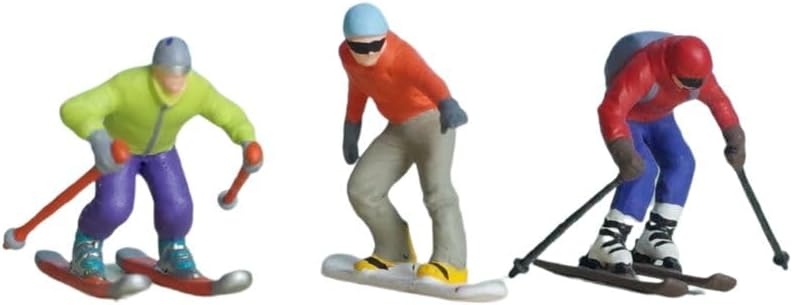 Ski Team Miniature Models - 3pcs 1:64 Scale Skiing Figures for DIY Landscapes & Creative Scenes