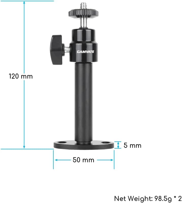 CAMVATE 1/4"-20 System(2 Pieces)-24007 Security Wall Mount with Mini Ball Head for CCTV Camera Surveillance