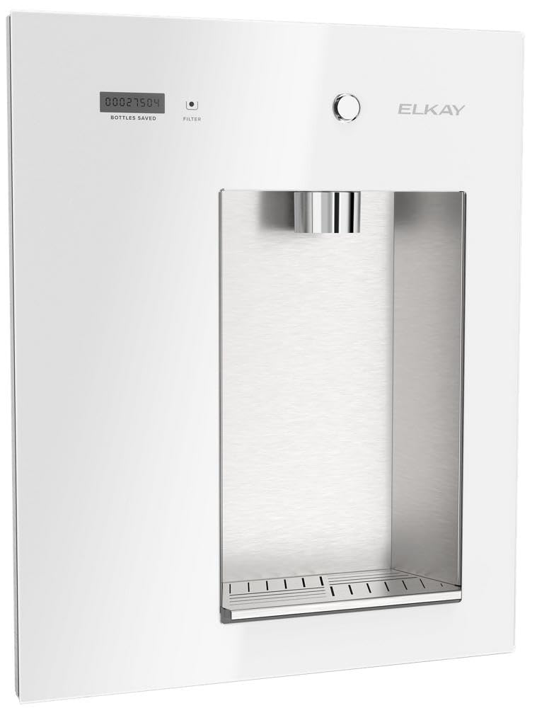 Elkay Liv EZ LBWDM0WHBC Built-in Filtered Wall-Mount Water Dispenser – Battery Powered, NSF Certified, Push Button, Reduces Lead & PFAS, Aspen White, Non-Refrigerated – Ideal for Home