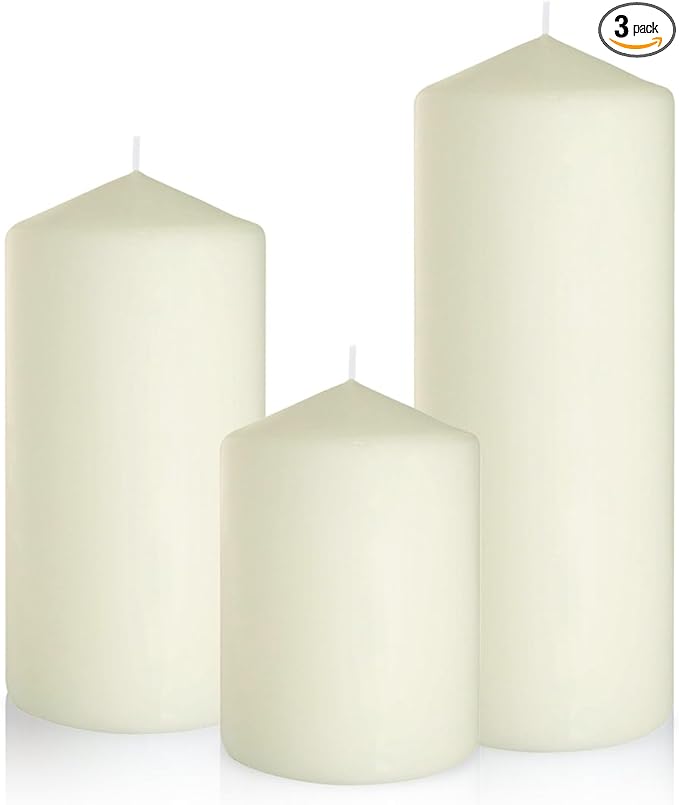 Dripless 3x4 3x6 3x8 Inch Ivory Pillar Candles, 3 Packs Unscented Long Lasting Large Different Sizes Cylinder Column Wax Candles for Home Table Decor Power Outage Emergency