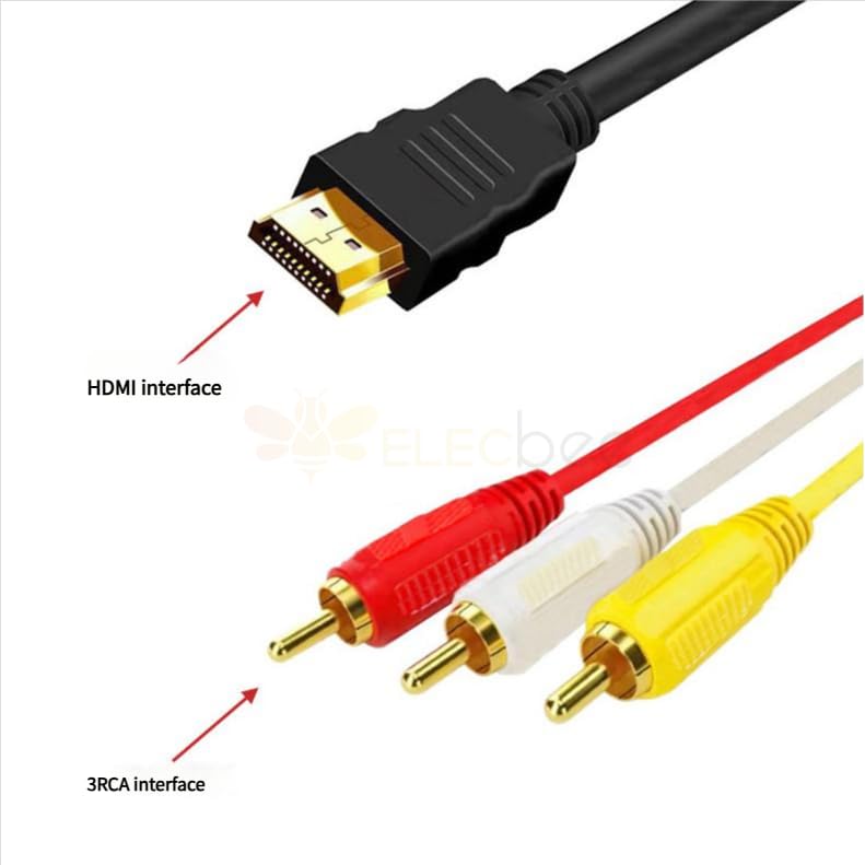 3 1.5M/5ft, 1080P HDMI to RCA AV Cable, HDMI Male to RCA AV Video Audio Cable Connectors Video Audio Adapter