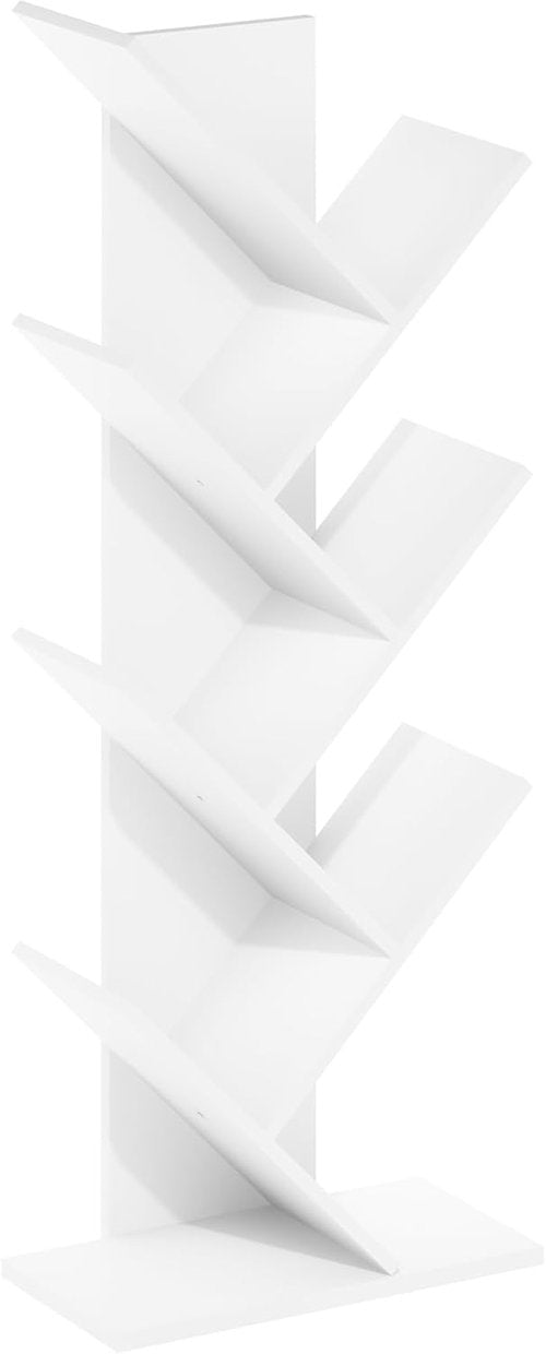 Furinno 7-Tier Tree Bookshelf - Stylish Angled Open Design for Room Decor | 8.4 x 15.7 x 39.4 Inches, White