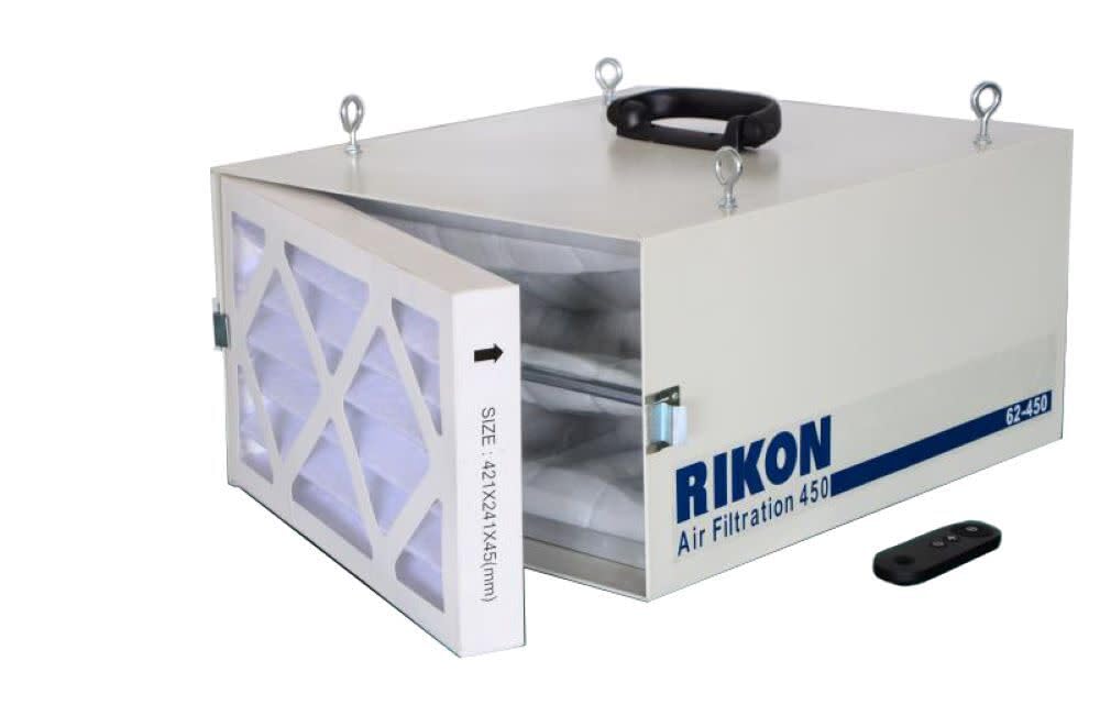 RIKON 62-450 3-Speed Remote-Controlled Air Filtration System (250/350/450 CFM) for large rooms up to 400 Square Feet - Circulates and Cleans Air 8 Times Per Hour!
