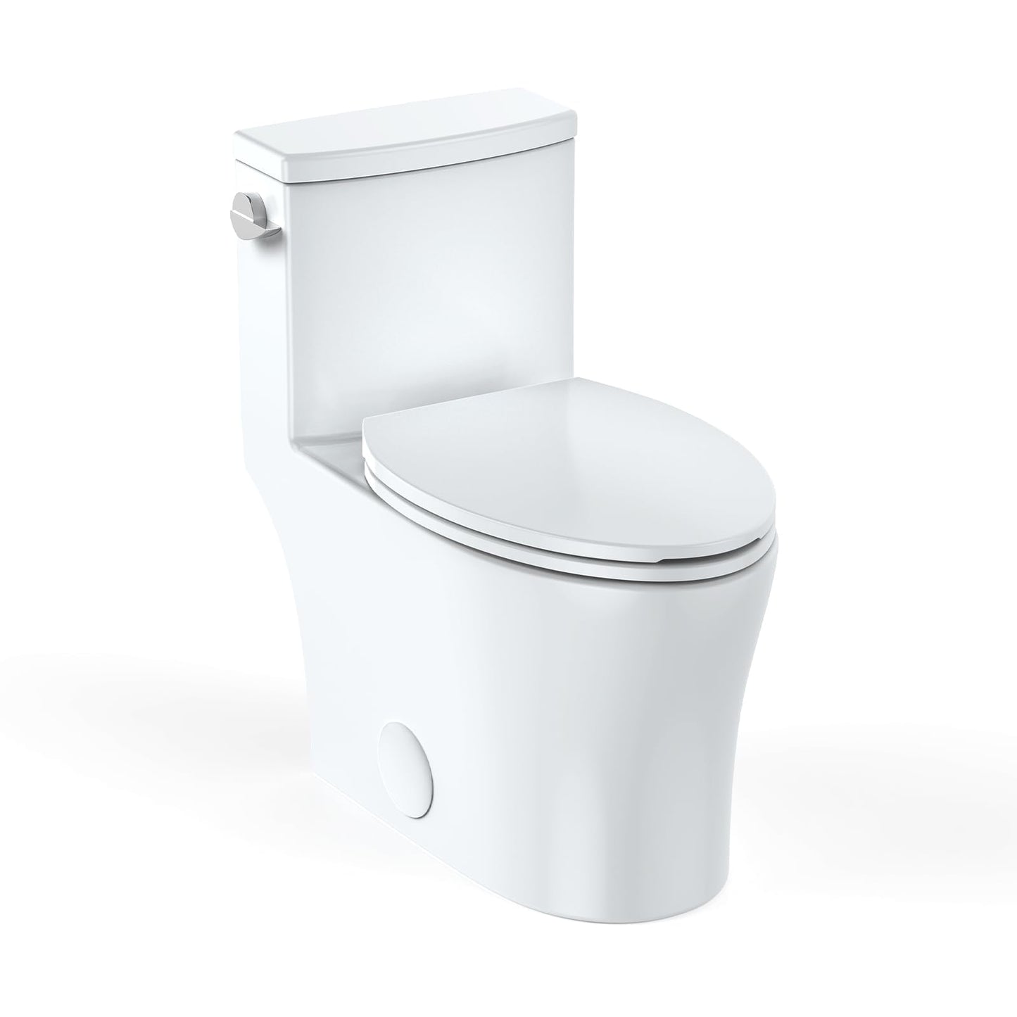 Toilet White One-Piece, Water Efficient Single Flush 3/4.8L, Soft-Close Seat, Side Push Handle, Quick Install, Modern Home Bathroom Toilet, Comfortable Elongated Bowl, Low Consumption, Easy Cleaning