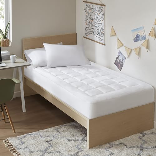 Madison Park Waterproof Mattress Protector, Cloud Soft Plush Mattress Cover, Overfilled Mattress Pad, Fitted Pocket Fits Up to 18 Inch, Machine Washable Bed Cover, White Twin