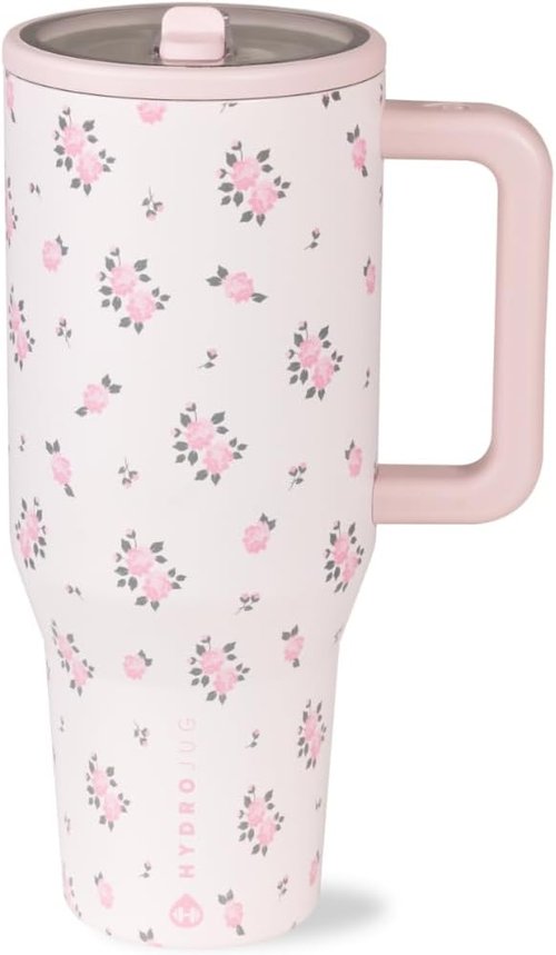 HydroJug Traveler 40 oz Water Bottle - Leak Resistant, Insulated with Handle & Flip Straw - Wildrose