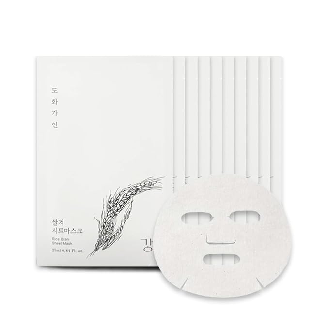 Rice Bran Sheet Mask | Nutrient Enriched Cotton Sheet Mask | Soothing & Nourishing | Made with Domestically Sourced Korean Rice | 10 Count