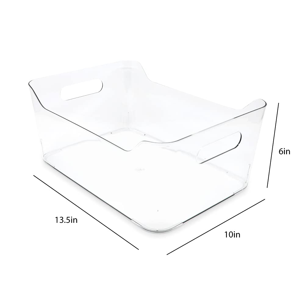 Isaac Jacobs 2-Pack Large Clear Storage Bins (13.5” x 10” x 6”) w/Handles, Plastic Box Set, Home, Office, Fridge, Freezer, Kitchen, Pantry Organization Container, BPA-Free/Food Safe (Large, 2 Pack)