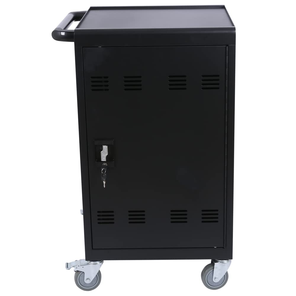 30 Device Mobile Charging Cart, Laptop Charging Cabinet, Mobile Cart, Locking Front and Rear Doors, Surge Protection, Easy Cable Management, Screen Size Up to 16.3 Inch for Classroom, Office Black