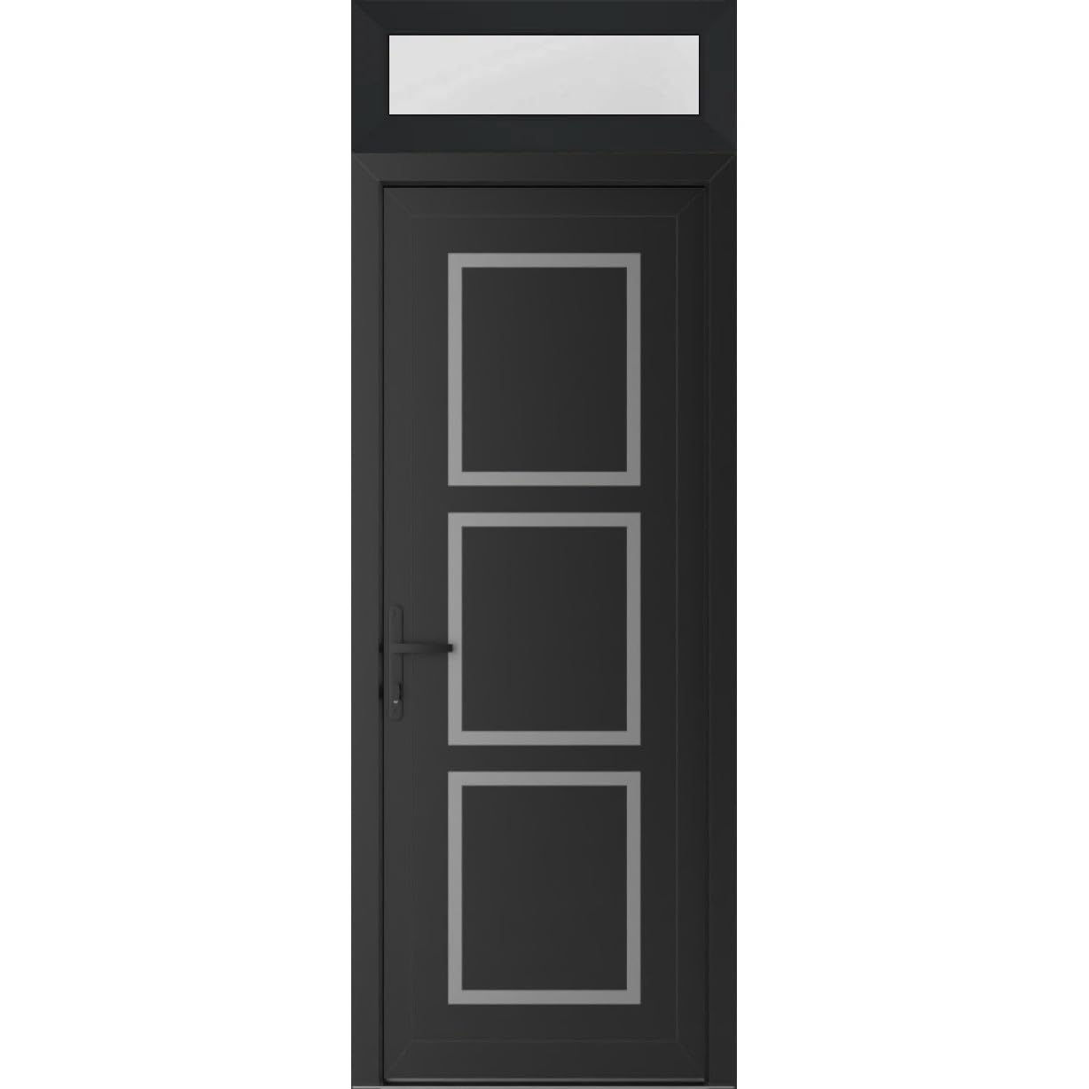 VDOMDOORS Front Exterior Prehung Metal-Plastic Door Frosted Glass | Manux 8661 Matte Black | Top Sidelite Transom | Residential Doors Entrance Patio Garage 36 x 94 (W36 x H80+14) Right-Inswing