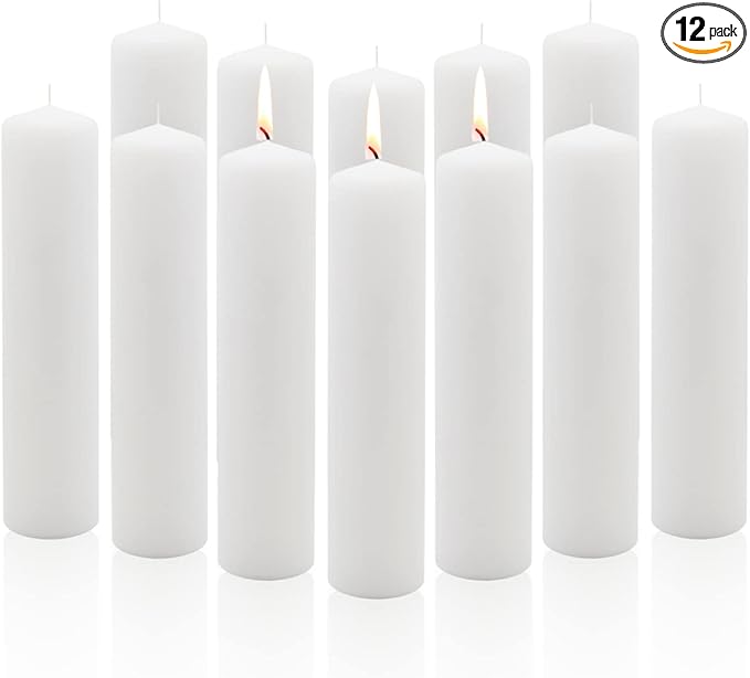 Royal Imports Pillar Candles White Unscented Premium Wax, 60 Hours Burning for Wedding, Spa, Party, Birthday, Holiday, Bath, Home Decor - 2"x9" Inch - Set of 12
