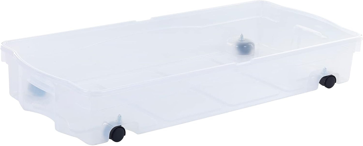Rubbermaid 70 Quart Under Bed Storage Boxes - Dual Hinged Lids & Rolling Caster Wheels | Clear, 2 Pack