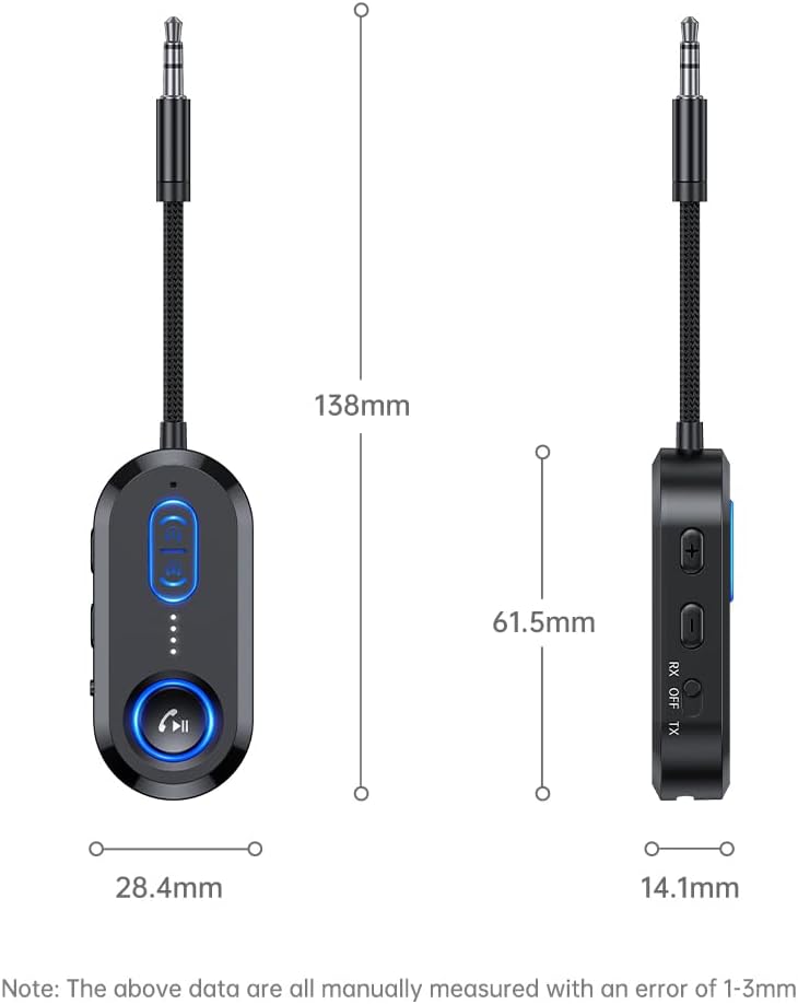 FMIIFMS 5.4 2 2-in-1 3.5mm Bluetooth Transmitter Receiver for AirPods/Headphones, Bluetooth Audio Adapter for TV