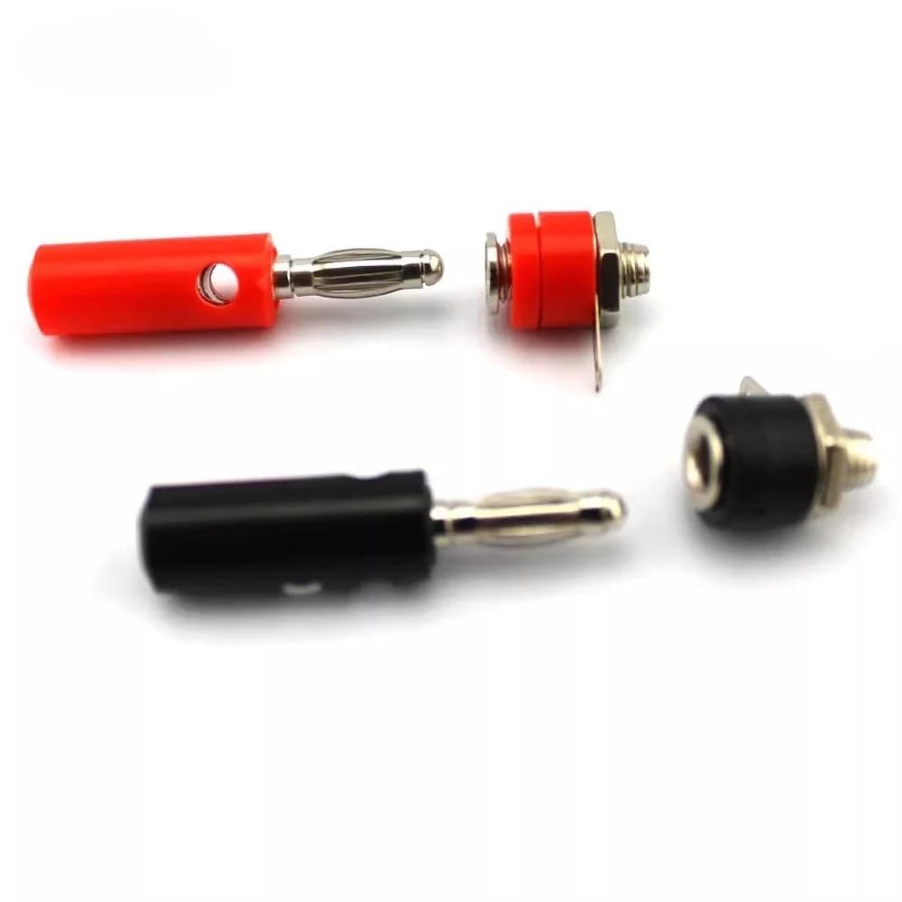 sjgqwt 10Sets 4mm Audio Speakers Banana Plug Screw + Socket Connector Kits Ja-ck Panel Terminal Red+Black DIY