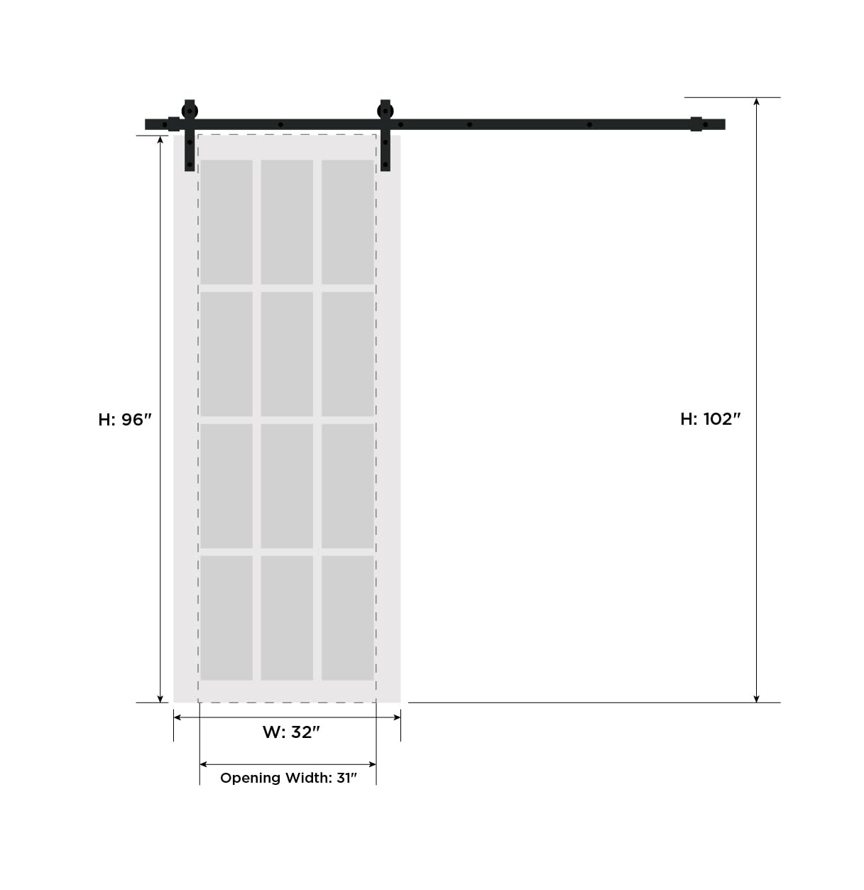 SARTODOORS Sliding Barn Door 32 x 96 with Hardware | Quadro 4111 White Ash | Top Mount 6.6FT Rail Hangers Sturdy Set | Modern Solid Panel Interior Doors