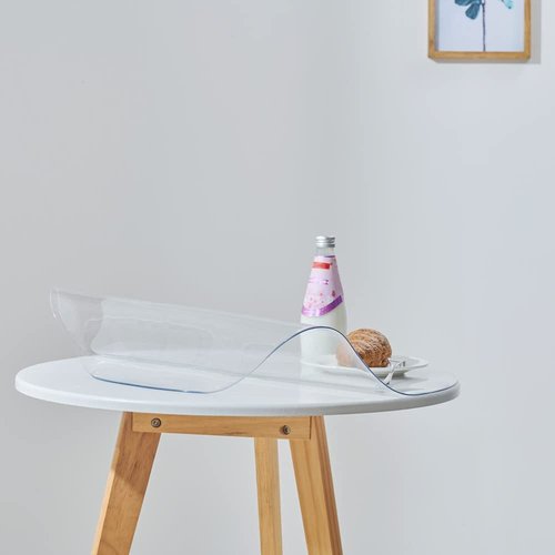 Leffora 56 Inch Clear Round Table Cover Protector, 2.0mm Thick Plastic Desk Protector Mat, Round Waterproof PVC Desk Cover, Vinyl Placemats for Circle Desktop, Coffee Table, Dining Room Table