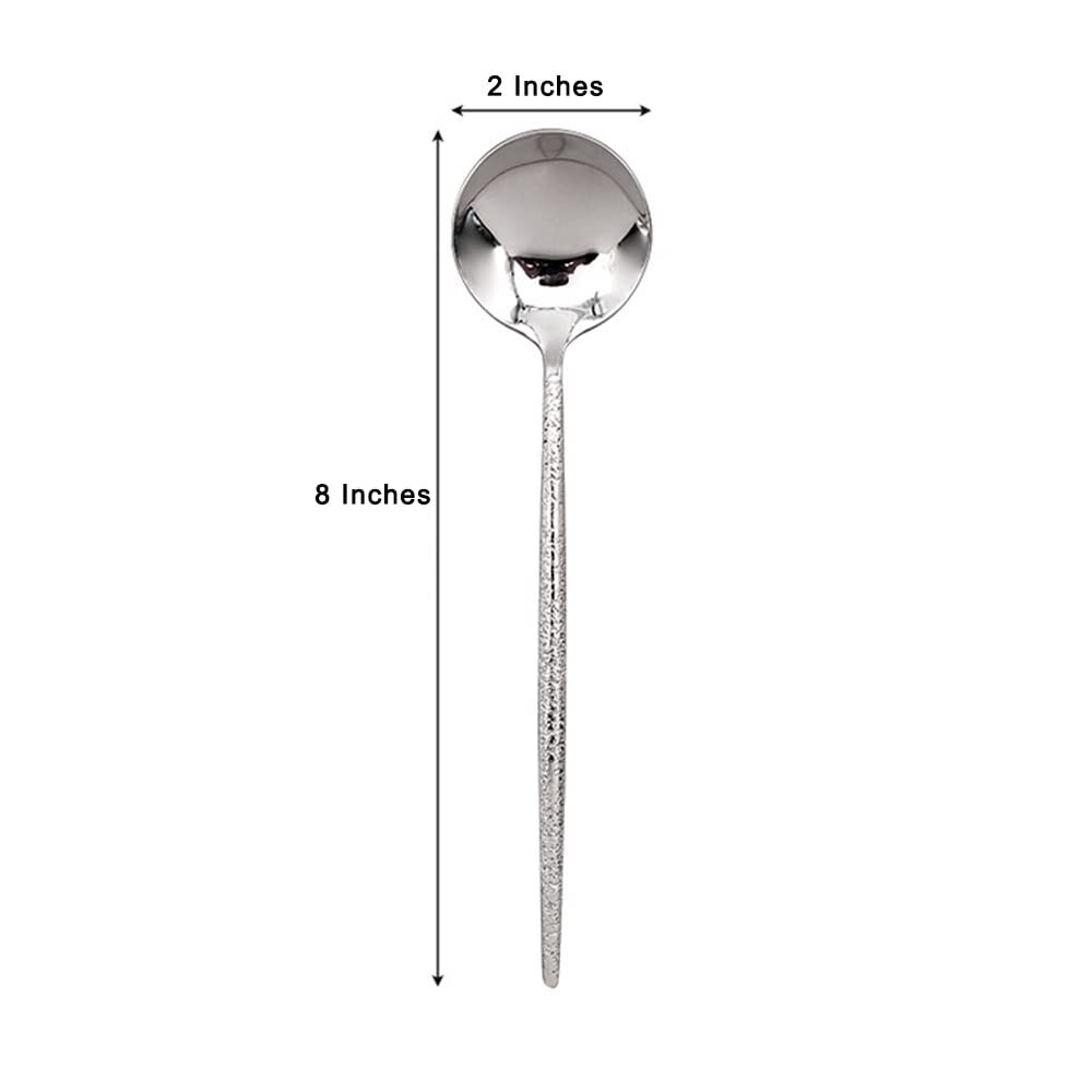 Stainless Steel Hammered Soup Spoon, Korean Long Round Handle Spoon, 4 Pieces of Steel Hammered Spoons, 8 Inches.