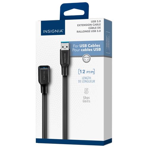 3.0 (12 INSIGNIA USB Extension Cable High-Speed USB-A Male to Female Cord for MacBook, Laptop, PC, TV, Gaming Consoles