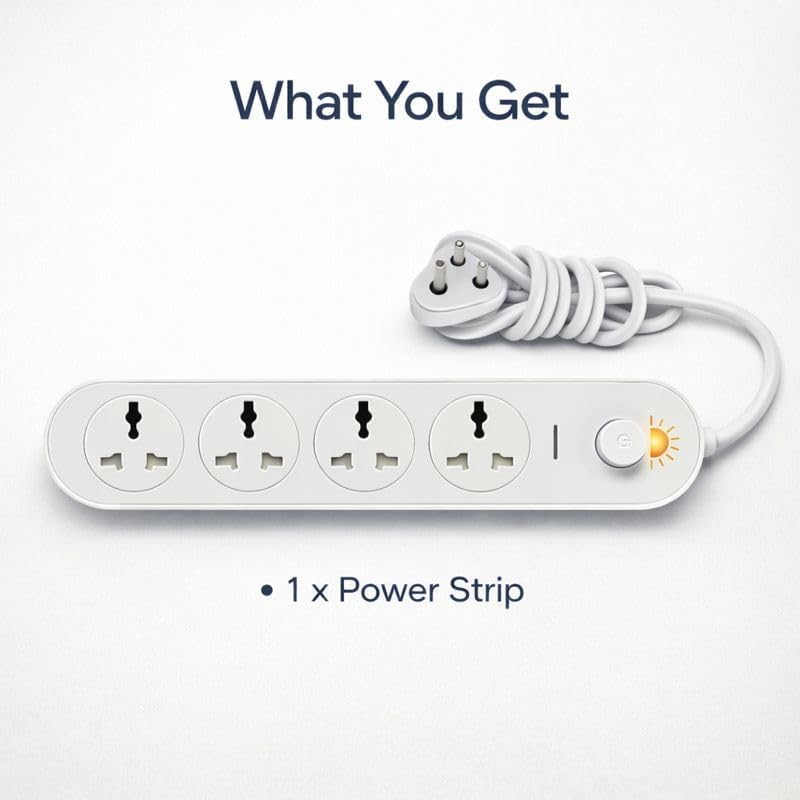 Meeneso 4 6A 250V 1.5 6mm Heavy Duty Socket Extension Board with Master Switch, Power Strip, Pure Copper Wiring