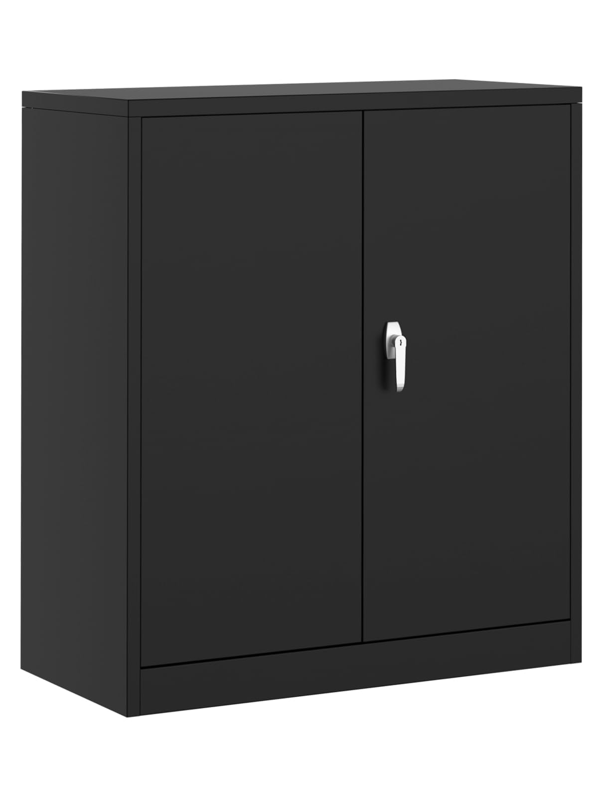 Garage Tool Storage Cabinet with Lock, 35 Inch Heavy-Duty Steel Metal Cabinet with 2 Adjustable Shelves, Rust-Resistant Powder-Coated Office Workshop Utility Storage Organizer for Tools, Black