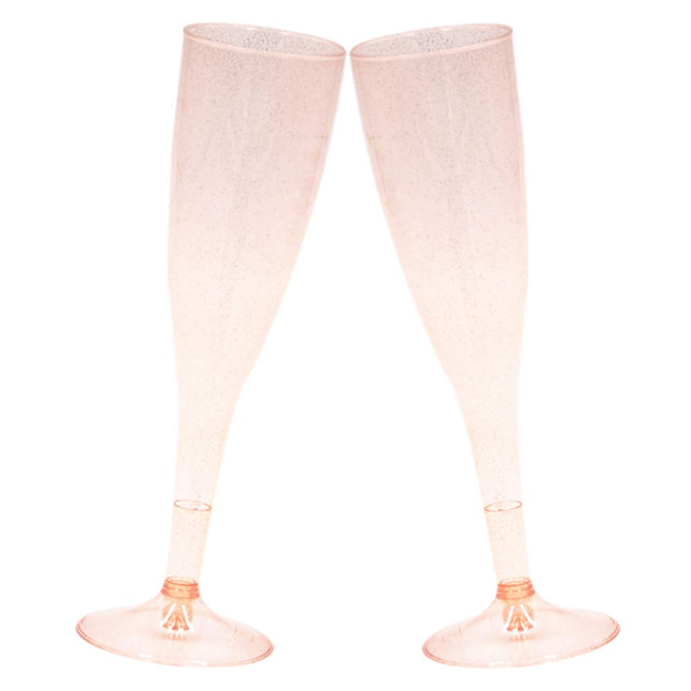 Homy Feel Rose Gold Glitter Plastic Champagne Flutes 30 Pack, 6.5 OZ Disposable Plastic Wine Glasses, Reusable Champagne Glasses, Mimosa Bar Glasses for Bridal Shower Birthday New Year Christmas