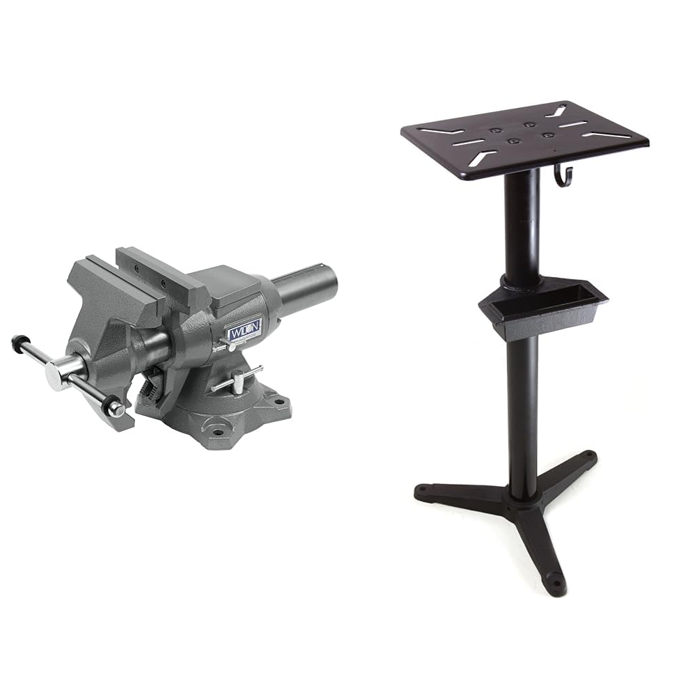 Wilton Multi-Purpose Bench Vise, 6-1/2" Jaw Width, 6-1/4" Jaw Opening, 3-1/4" Throat (Model 650P) & WEN Bench Grinder Stand, 32-Inch with Water Pot (4288T), Black