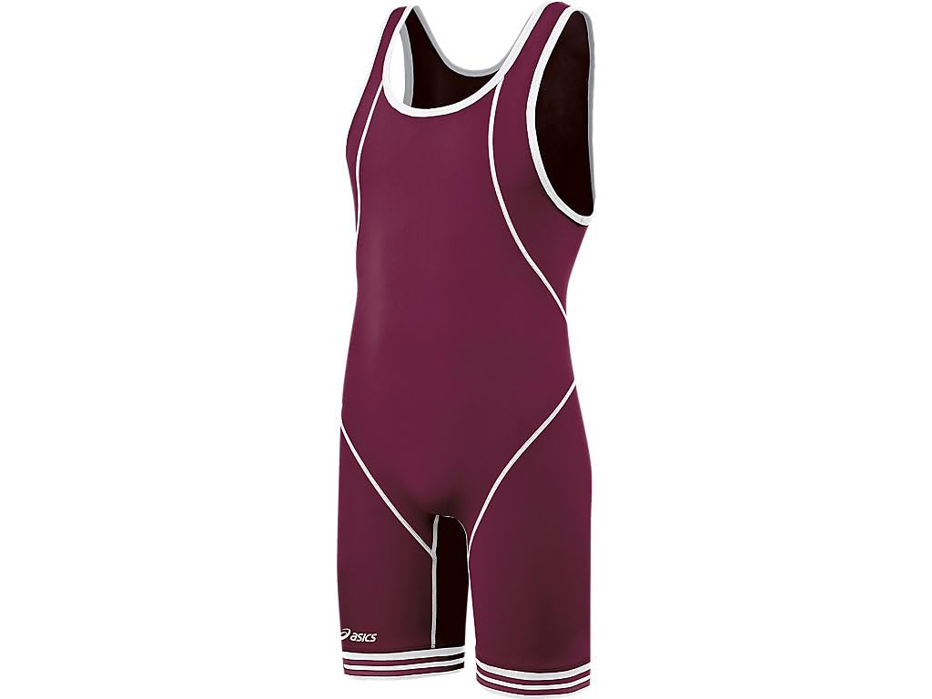 ASICS Snap Down Wrestling Singlet, Cardinal/White, 4XS