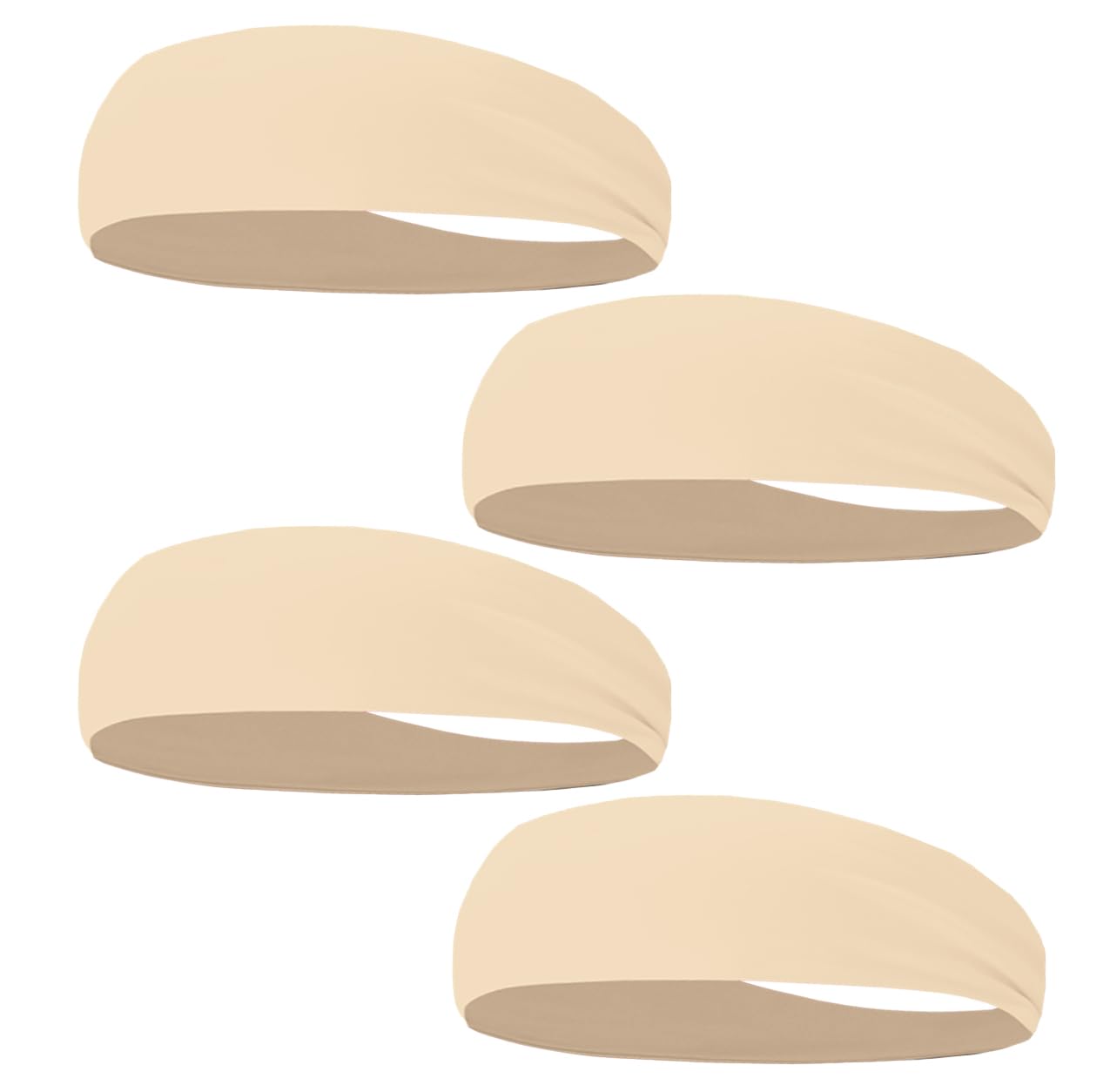 4 PCS Sweat-Guiding Double-Layer Sports Headbands, Stretchy Durable Sweatband Hairbands for Men Women Fitness Running Dance Yoga (Nude Pack)