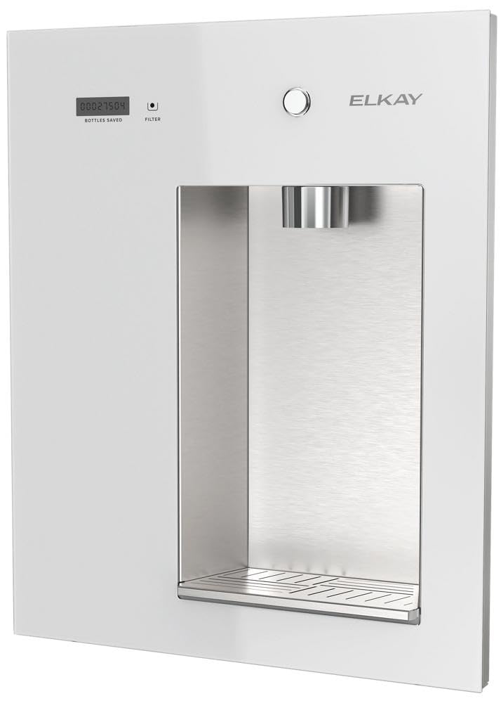 Elkay Liv EZ LBWDM0WHBC Built-in Filtered Wall-Mount Water Dispenser – Battery Powered, NSF Certified, Push Button, Reduces Lead & PFAS, Aspen White, Non-Refrigerated – Ideal for Home
