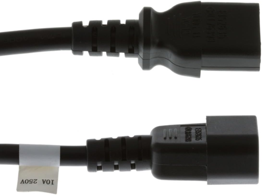 CablesAndKits 2ft C14 C13, 18 10A 250V AC Power Cord IEC to AWG, Computer Power Cable Extension for PC, Monitor