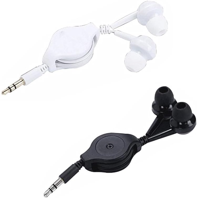 ThtRht 2 Pack 3.5mm MP3 Retractable Earbuds Wired Earphone Portable Plug Stereo in-Ear Headphone Wiring Ear Buds